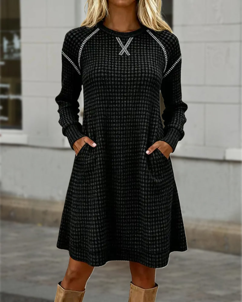 Jurk Met Kleurblokontwerp, Steekdetail En Zakkenfunctie