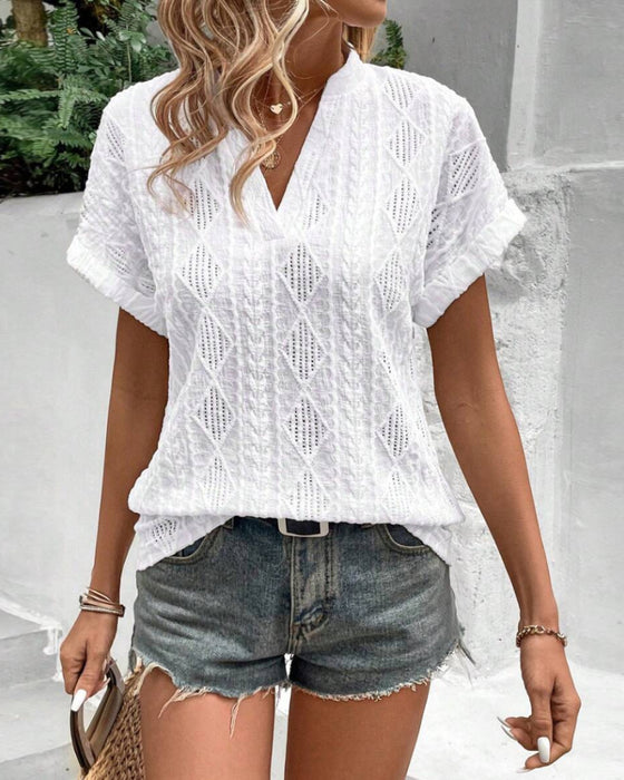 Blouse V-Hals Effen Kleur Hol Ademend