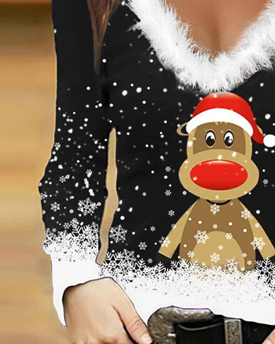 Slim-Fit Top Met Bontkraag En Print