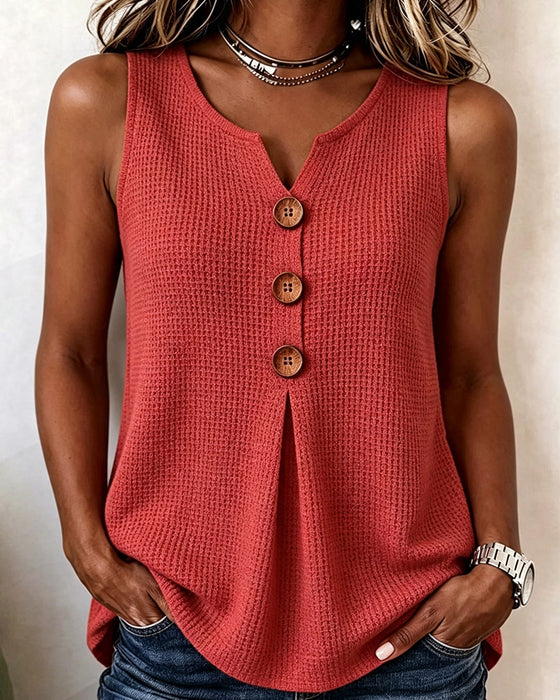 Tank Top Mouwloos Kleine V-Hals Wafel Effen
