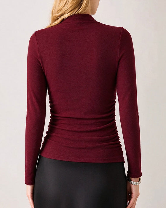 Top Halve Turtleneck Zijde Gerimpeld Basis