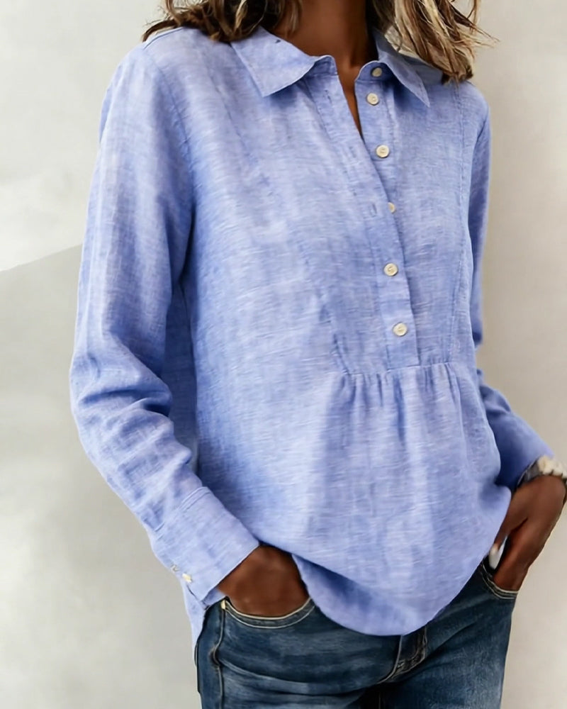 Blouse Geknoopt Revers Katoen Linnen