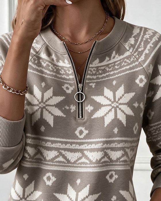 Sweatshirt Print Half Rits Staande Kraag