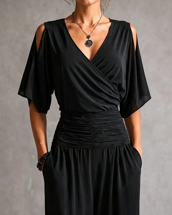 Jumpsuit V-Hals Crossover Koude Schouder Taille Zak