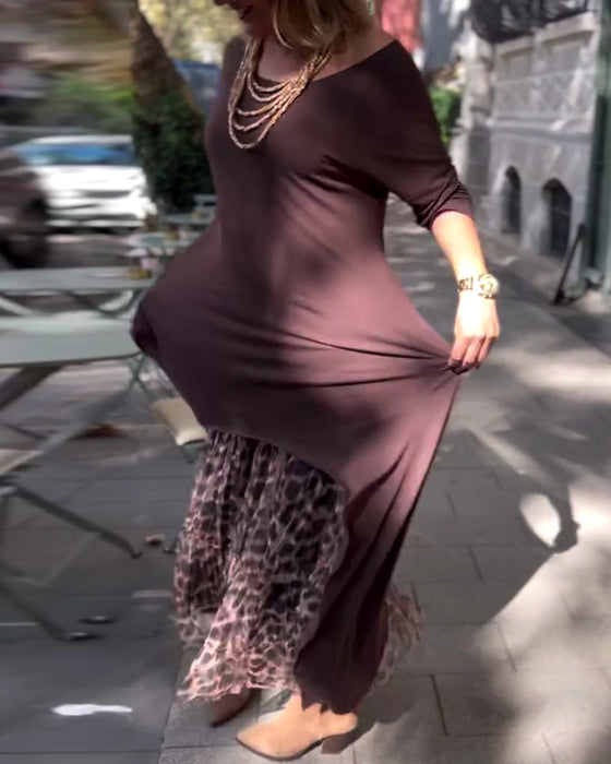 Jurk Lange Mouw Effen Kleur Onregelmatig