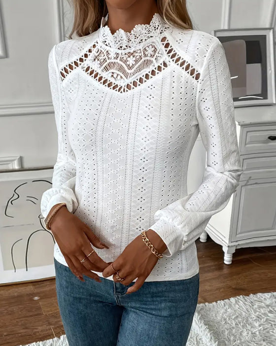 Top Kant Ronde Hals Lange Mouwen