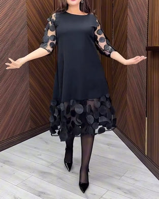 Jurk Gaas Stiksel Modieus Ronde Hals