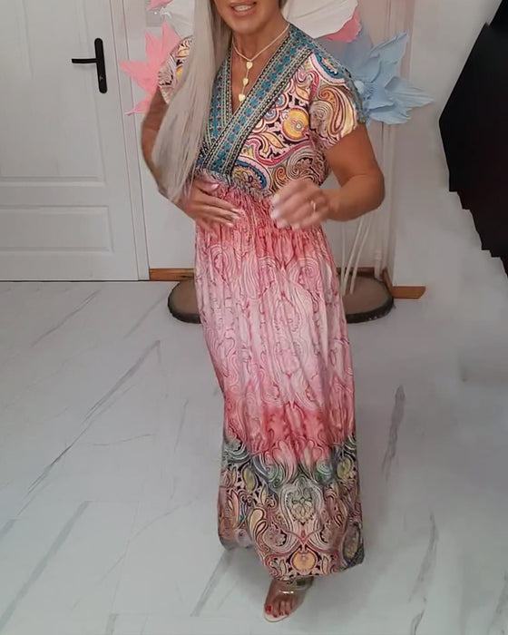 Jurk Bohemian V-hals Getailleerd Vakantie
