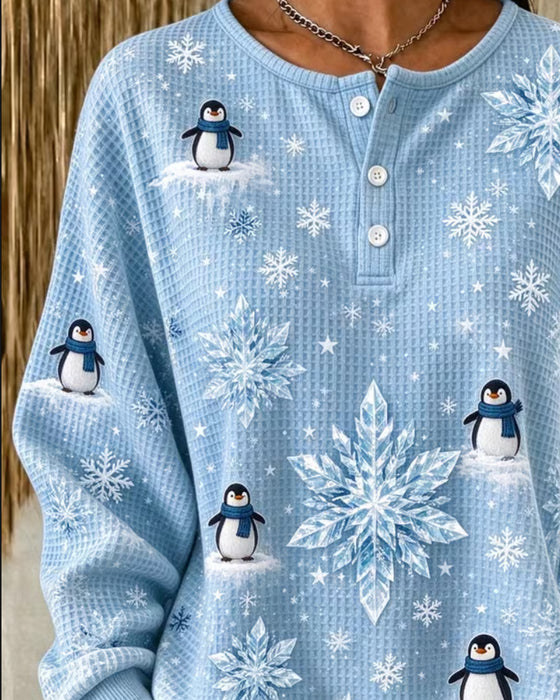 Top Pinguïn Sneeuwvlok Wafelbreisel Henley
