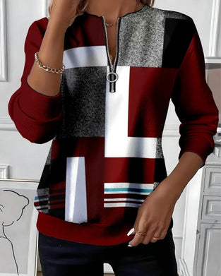 Casual Sweatshirt Met Halve Rits En Print