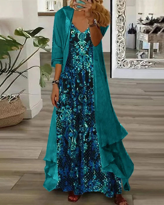 Set V-Hals Afdruk Onregelmatig Cardigan