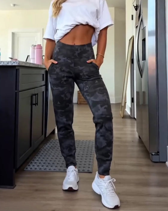 Broek Hoge Taille Zak Effen Lange