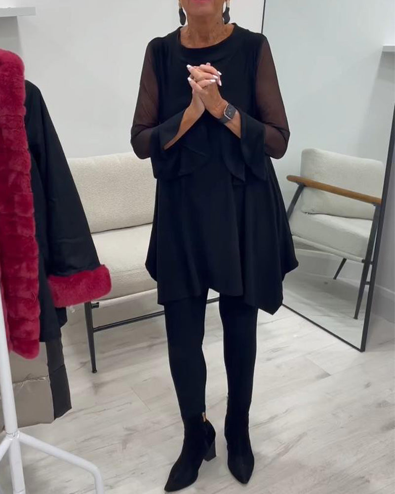 Blouse Met Onregelmatige Zoom En Wijd Uitlopende Mouwen