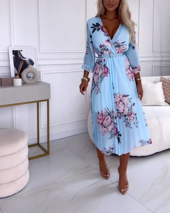 Elegante geplooide jurk met bloemenprint