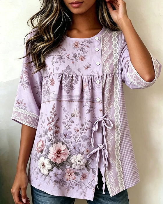 Blouse Retro Bloemenprint Casual