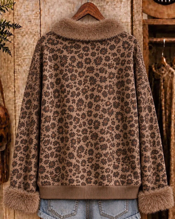 Sweatshirt Revers Geknoopt Luipaardprint Lange Mouw