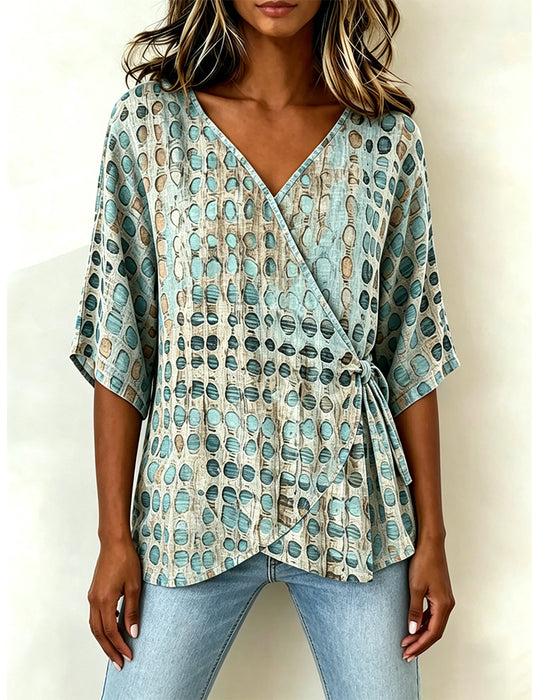 Blouse Casual Stippenpatroon Vetersluiting
