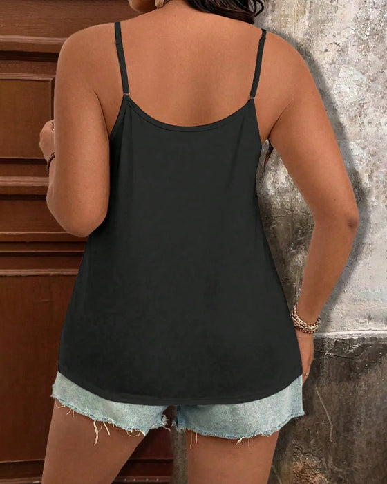 Cami Top Kant Patchwerk Diepe V-Hals Stropdas