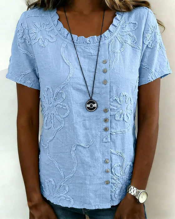 Blouse Gestructureerd Bloemen Zijknoop