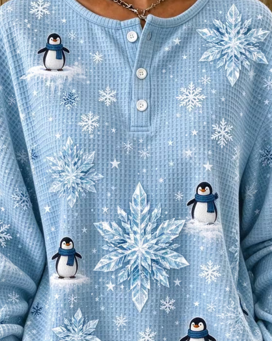 Top Pinguïn Sneeuwvlok Wafelbreisel Henley