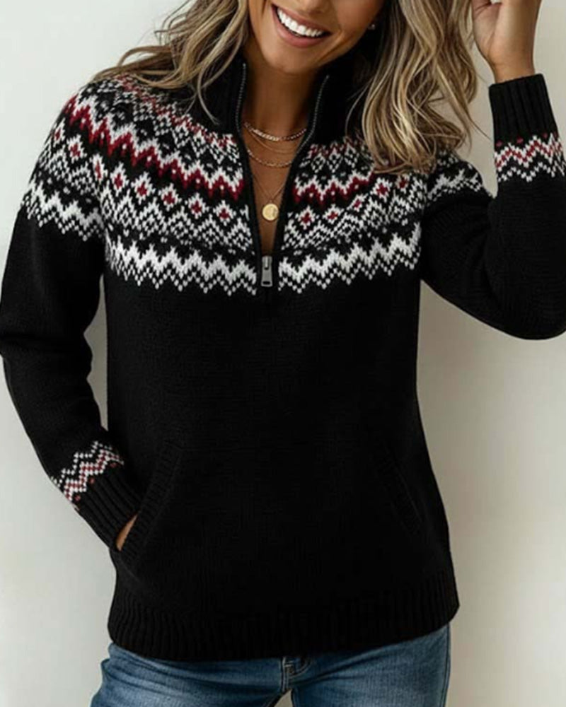 Trui Vintage Half-Ritsluiting Kraag