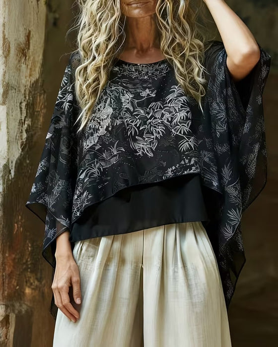 Blouse Botanische Print Vleermuismouwen