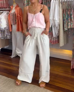 Effen kleur, comfortabele broek met wijde pijpen en zakken