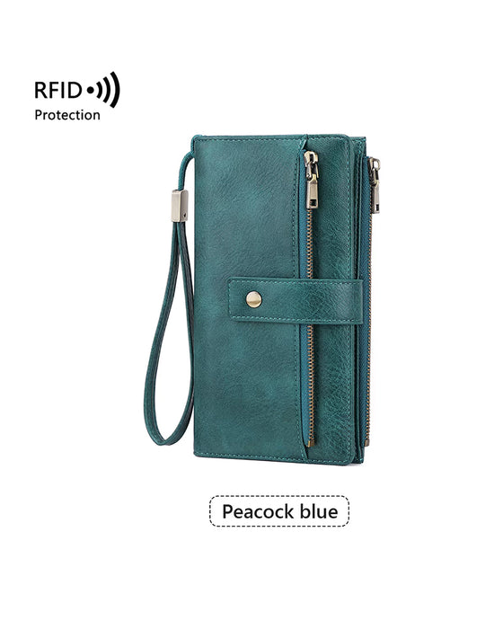Dames lange portemonnee, stijlvolle clutch, elegante effen lederen portemonnee met RFID-blokkering👛