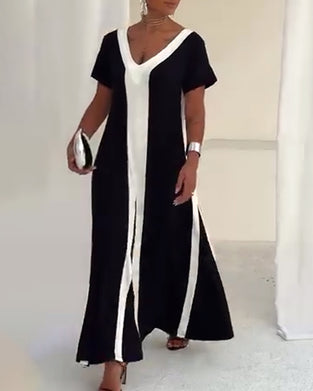 Jurk Temperament V-Hals Contrastkleur