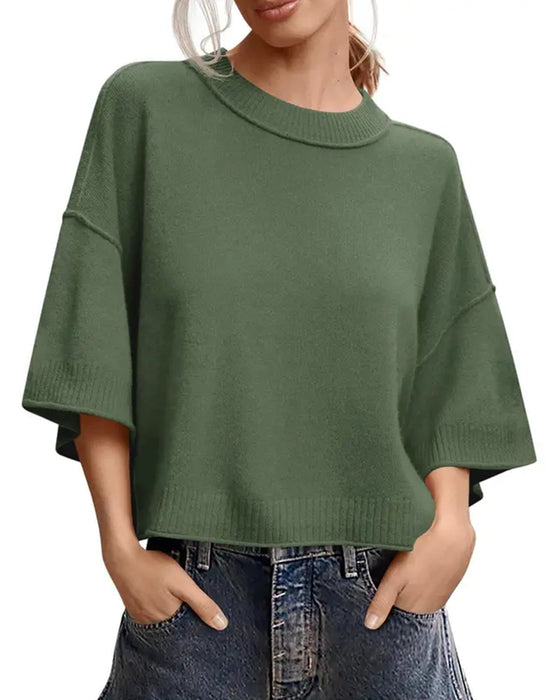 Pullover Effen Loose Fit Casual Half Mouw