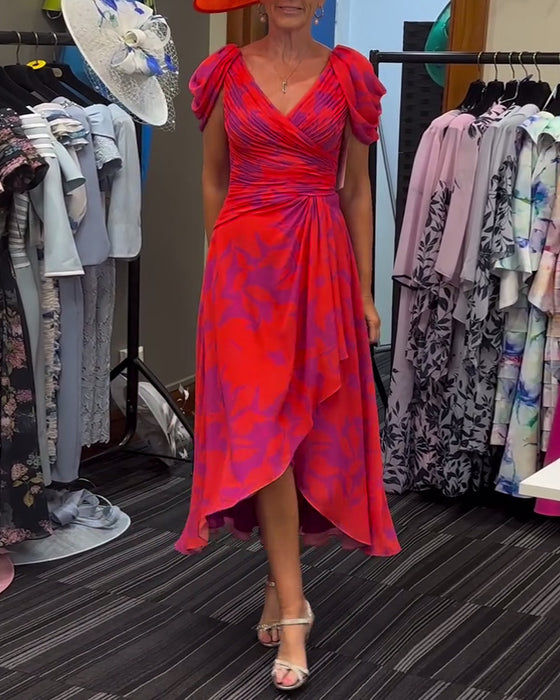 Geplooide jurk met split en print