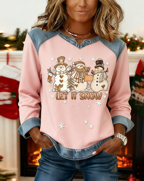 Swearshirt Met Denim-Patchwork-Print