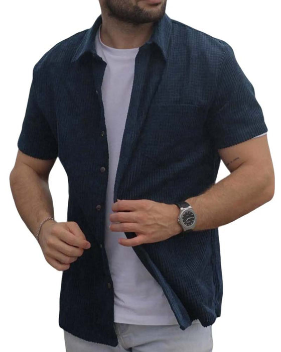Shirt Knoopsgat Knoop Effen Heren Korte Mouw