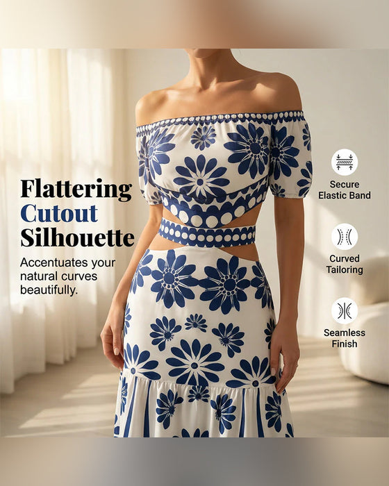 Jurk Off-Shoulder Bloemen Uitsnijding