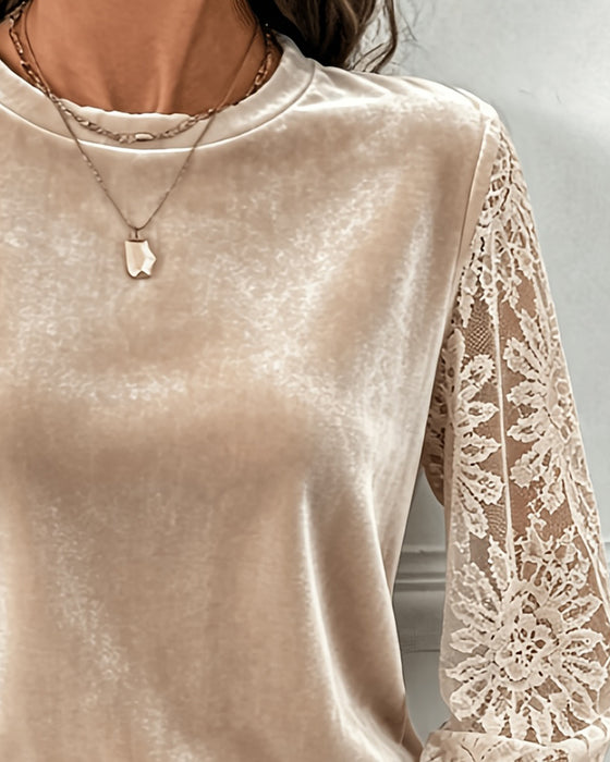 Blouse Rondhals Kant Knoop Effen