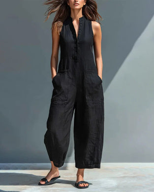 Jumpsuit Mouwloos Opstaande Kraag Zak