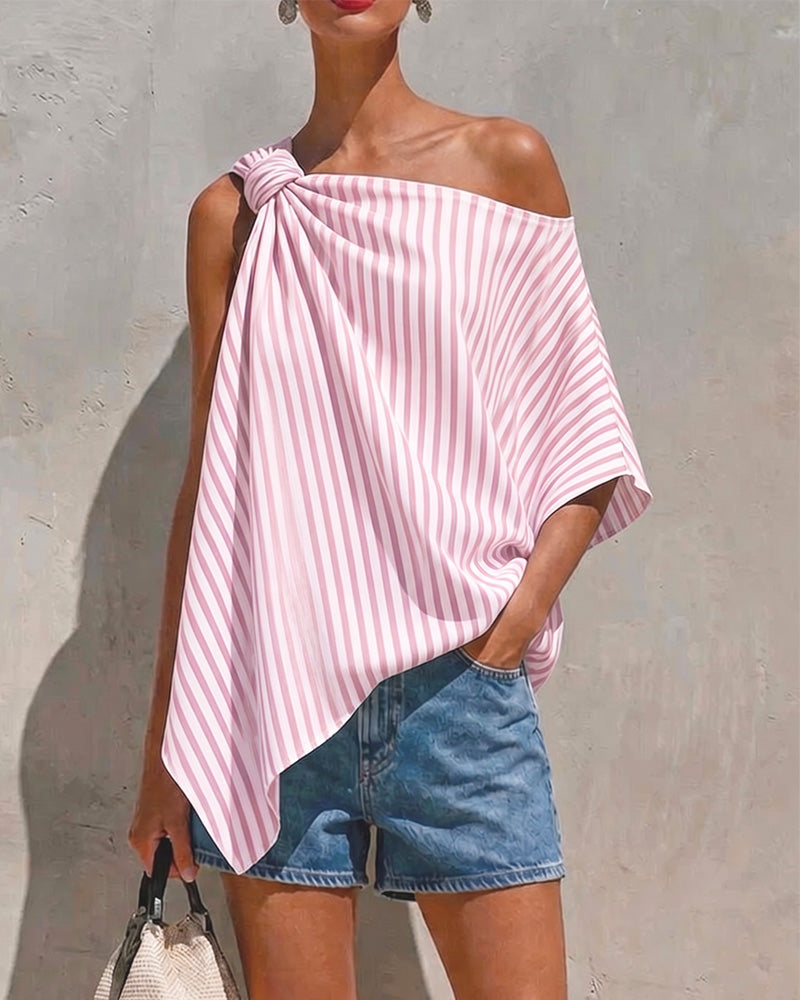 Blouse Gestreept Los Asymmetrisch Ontwerp