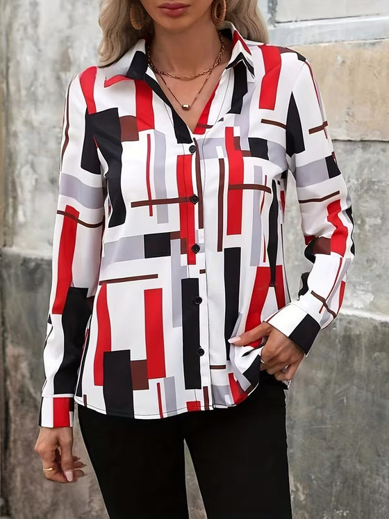 Bloes Kraag Verticaal Gestreept Lange Mouw