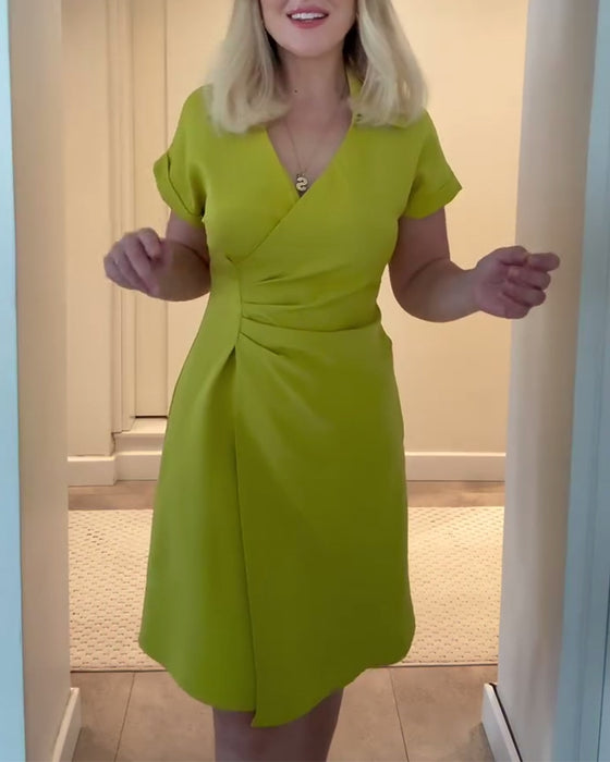 Jurk Revers Effen Kleur Geplooide Taille