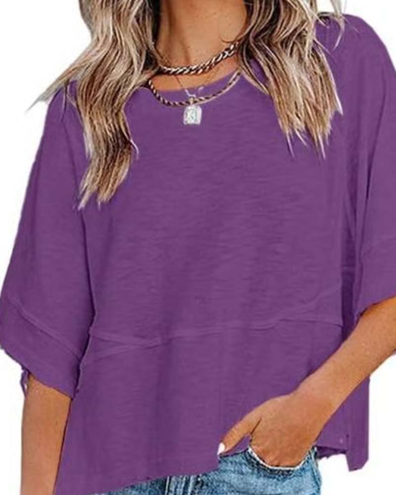 T-Shirt Paneel Effen Kleur Uitlopende Mouw