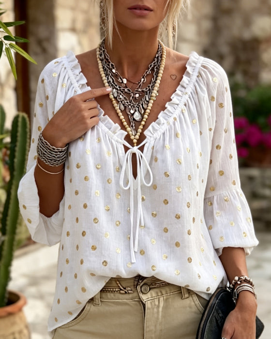 Blouse V-Hals Wijde Mouwen