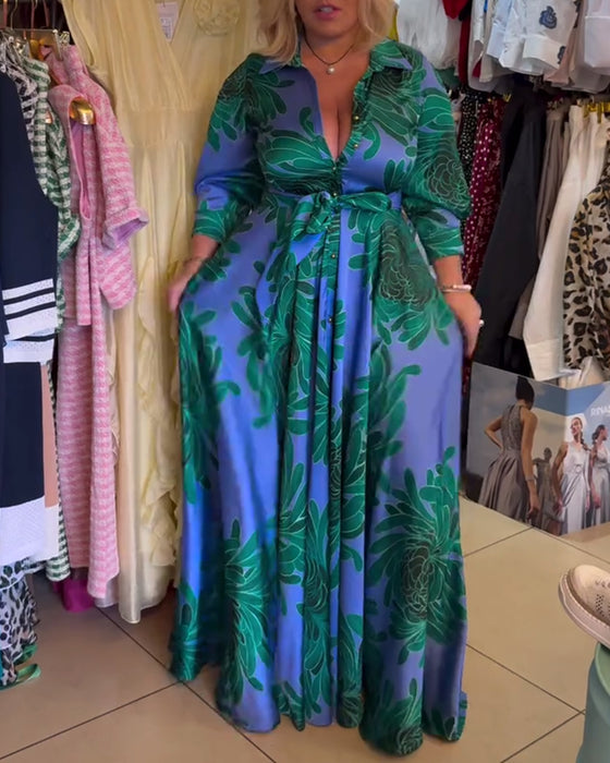 Jurk Lange Mouw V-Hals Taille Swing