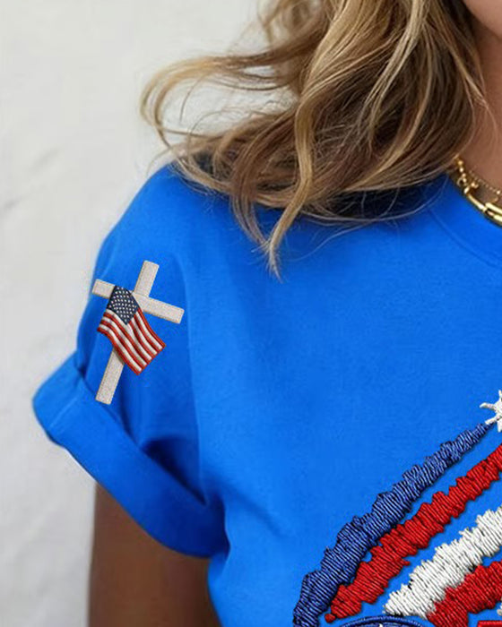 T-Shirt Vlag Vliegtuig Print Korte Mouw