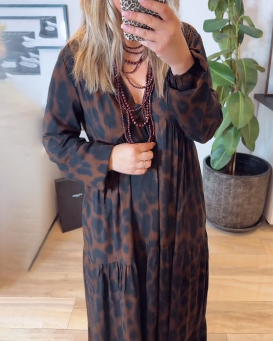 Jurk V-Hals Luipaardprint Fashion Maxi