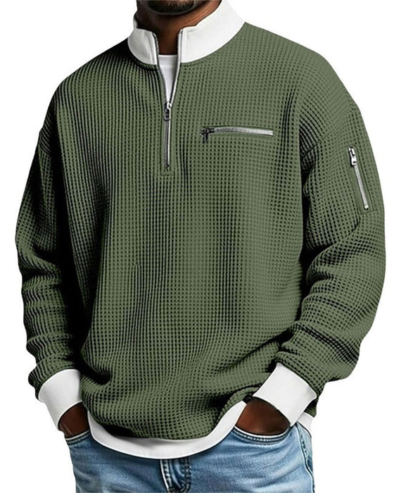 Sweatshirt Staande Kraag Contrastrerend Rits