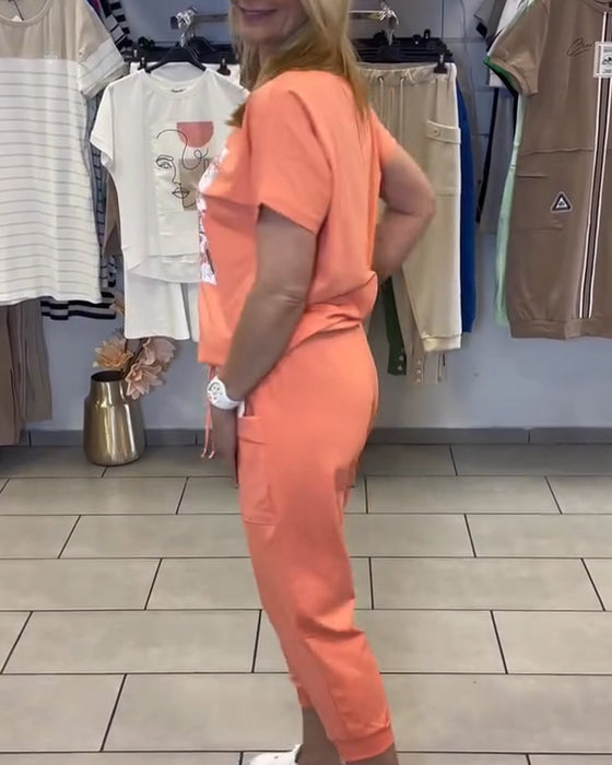 Set Casual Bedrukt Crop Pants