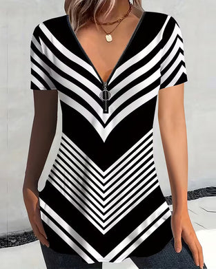 T-shirt Rits V-Hals Gestreept