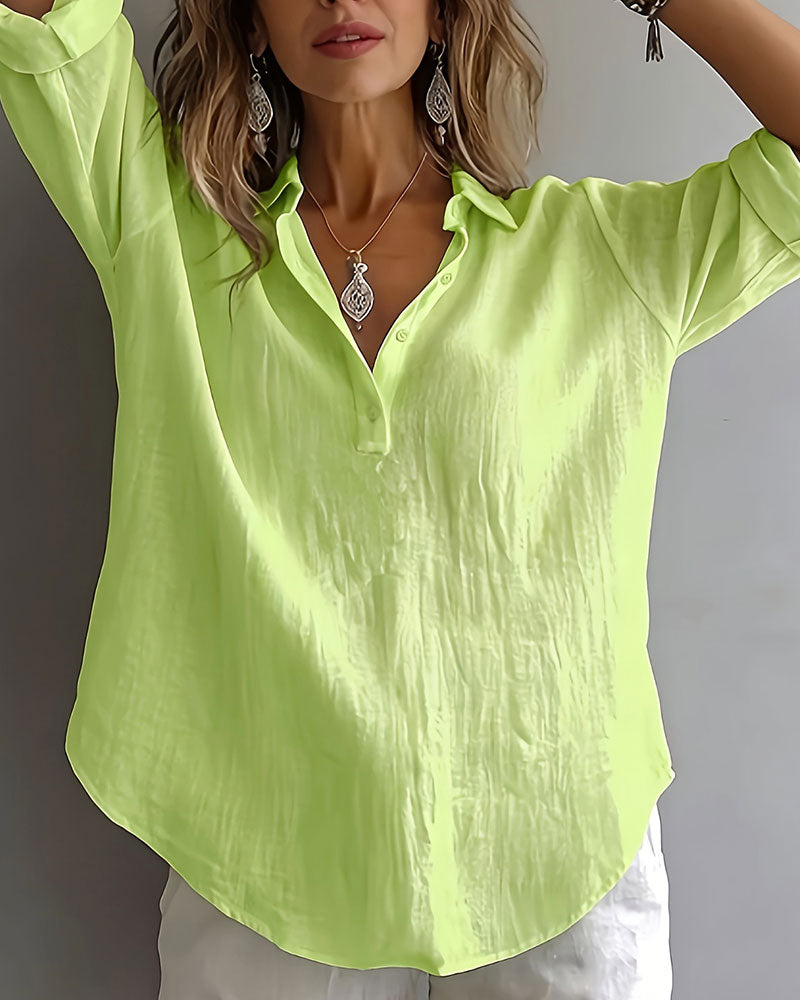 Blouse Effen Kleur Knoopsgat Half Knoopsluiting Langmouw