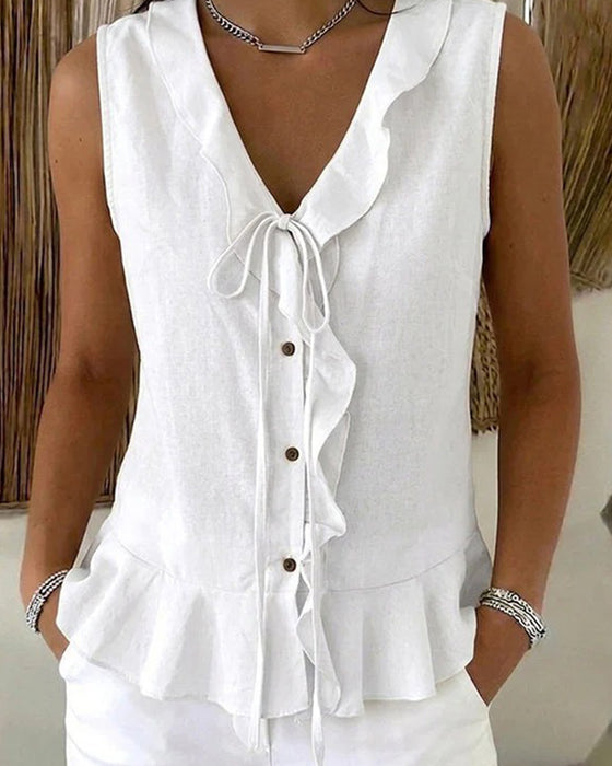 Tank Top Ruffle Stropdas Mouwloos