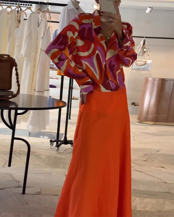 Kapel Kleurrijke Gedrukte Blouse met Knopen